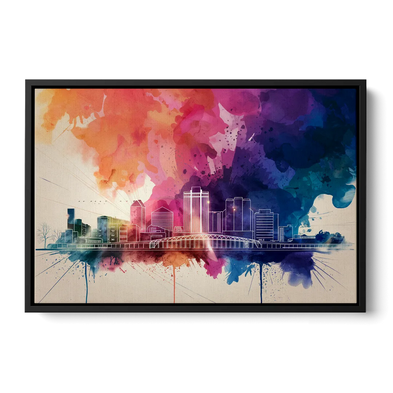 Rochester Skyline At Sunset Front - Black Canvas Wall Art