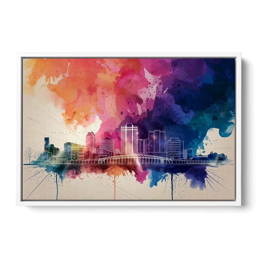 Rochester Skyline At Sunset Front - White Canvas Wall Art