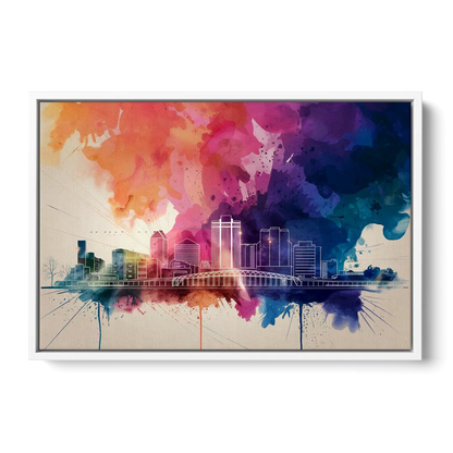 Rochester Skyline At Sunset Front - White Canvas Wall Art