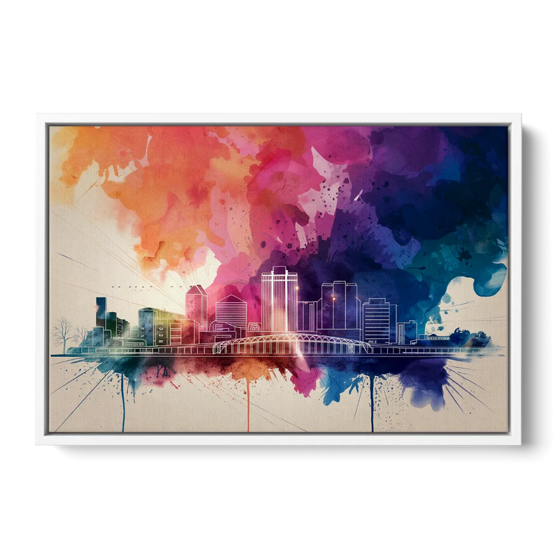Rochester Skyline At Sunset Front - White Canvas Wall Art