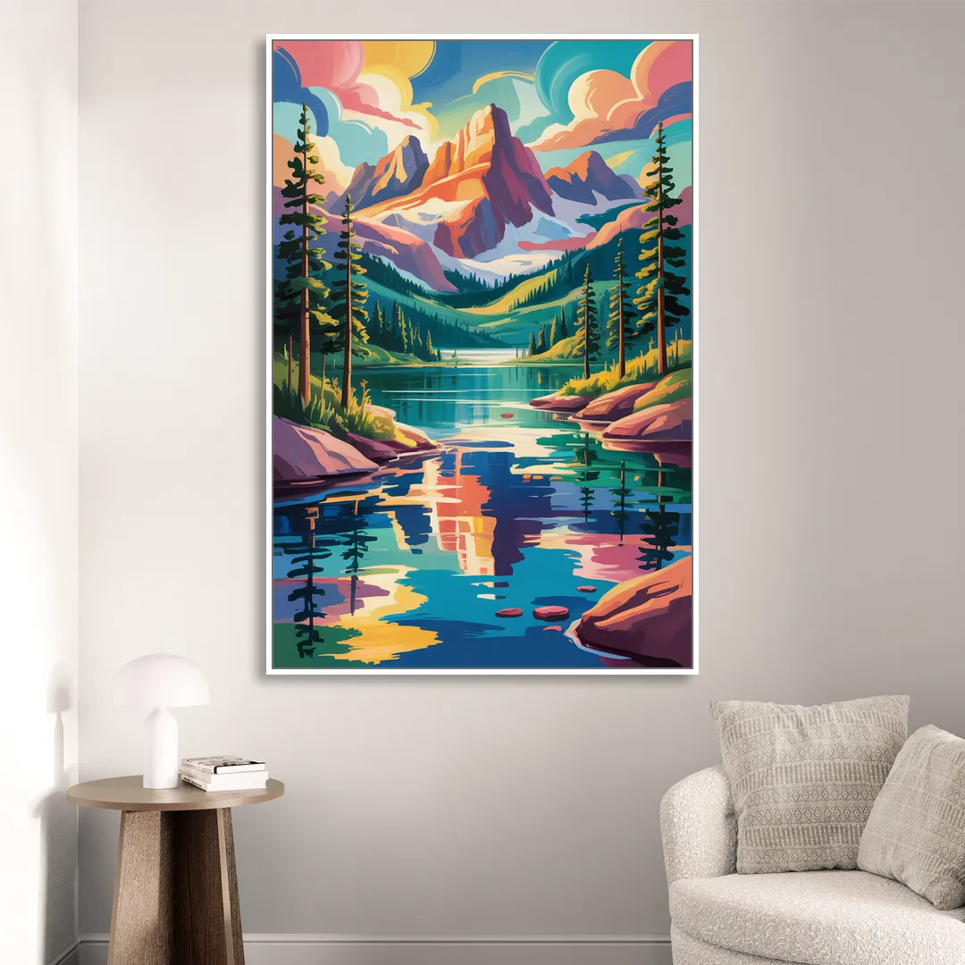 Rocky Mountain Serenity Sitting Room - White Canvas Wall Art