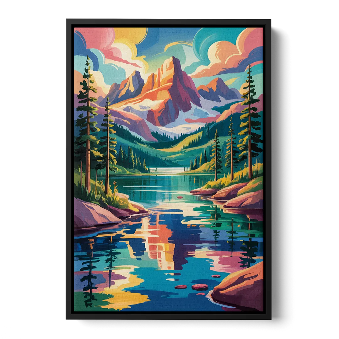 Rocky Mountain Serenity Front - Black Canvas Wall Art