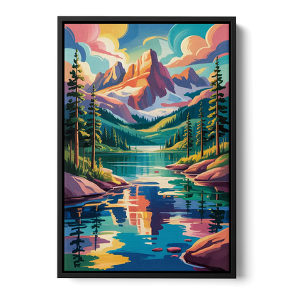 Rocky Mountain Serenity Front - Black Canvas Wall Art