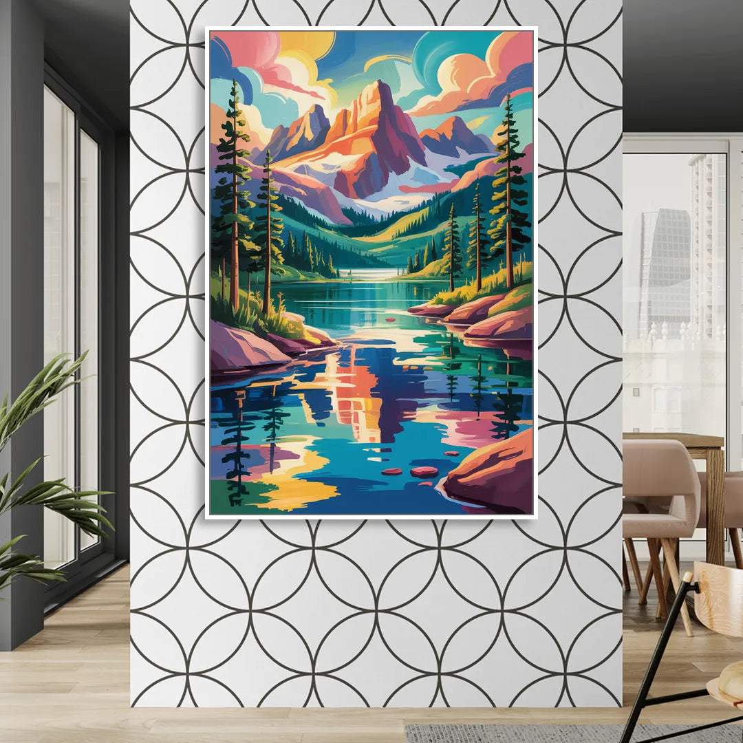 Rocky Mountain Serenity Living Room - White Canvas Wall Art