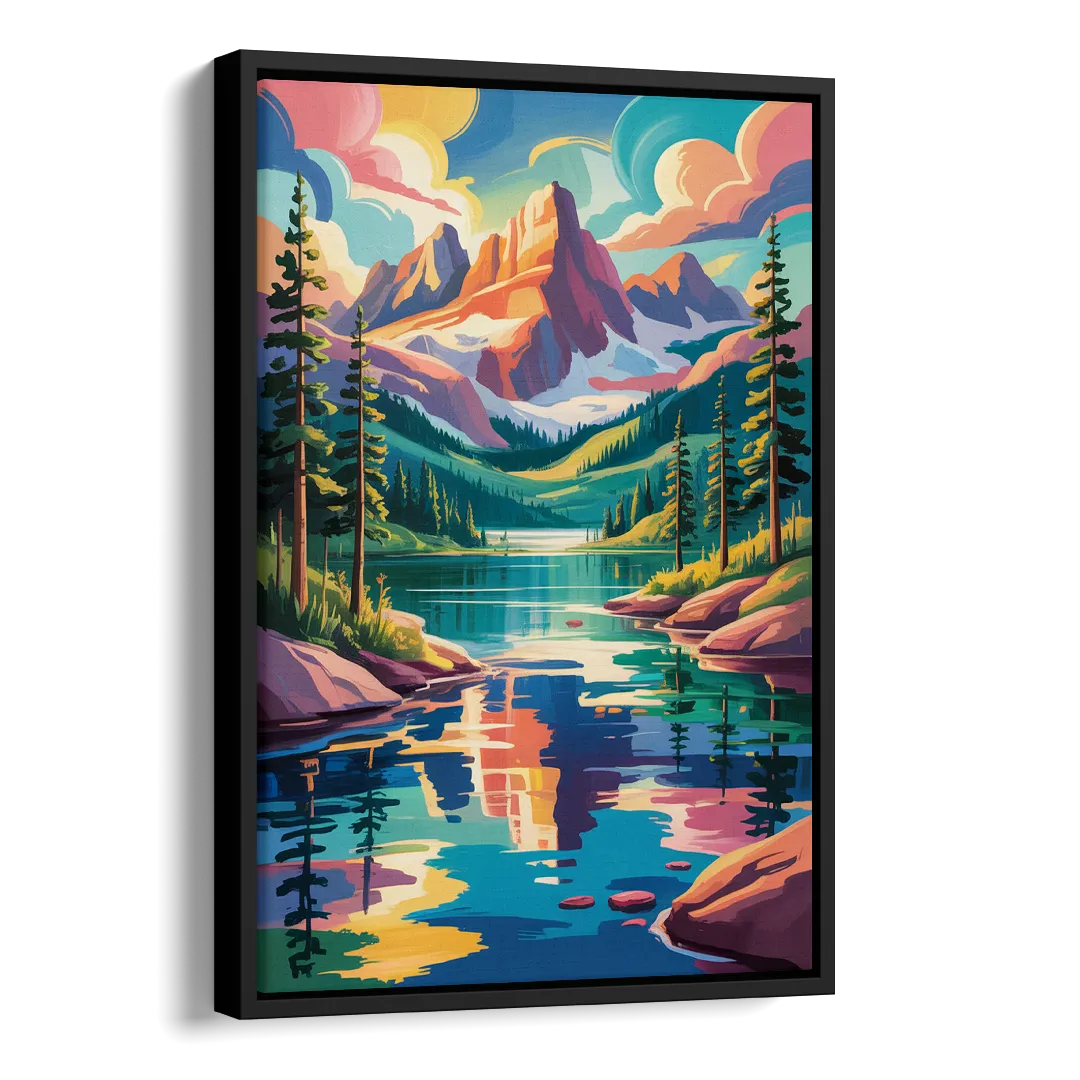 Rocky Mountain Serenity Side - Black Canvas Wall Art