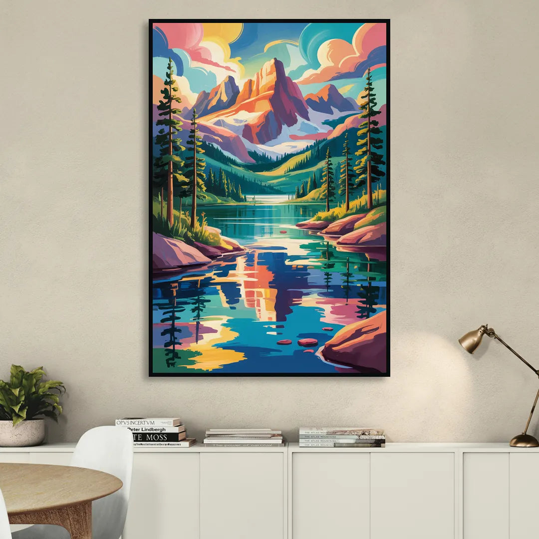 Rocky Mountain Serenity Sitting Room - Black Canvas Wall Art