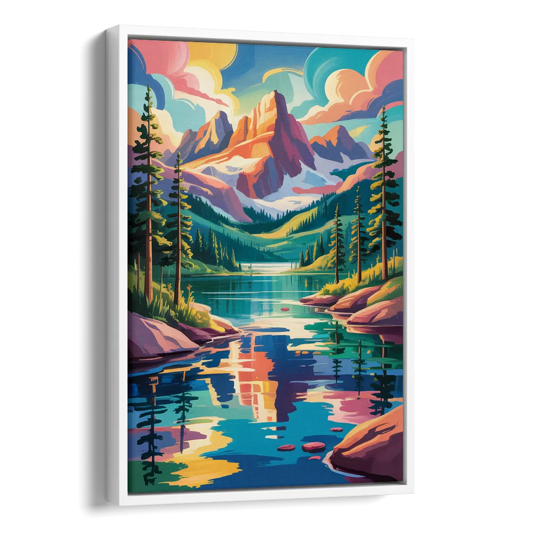 Rocky Mountain Serenity Side - White Canvas Wall Art