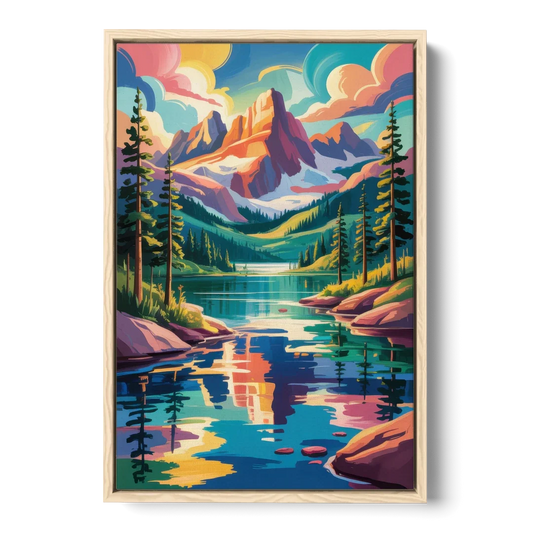 Rocky Mountain Serenity - Oak Framed Canvas Wall Art - Front