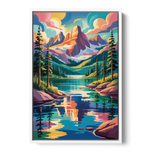 Rocky Mountain Serenity - White Framed Canvas Wall Art - Front