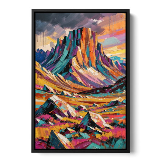 Expressive Rocky Mountain Tundra Storm - Black Framed Canvas Wall Art - Front