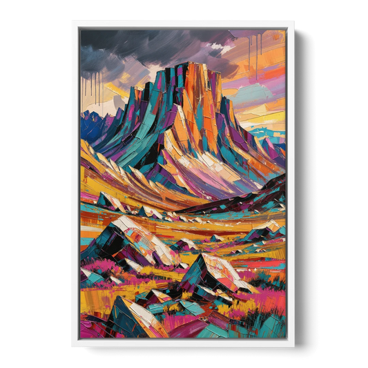 Expressive Rocky Mountain Tundra Storm - White Framed Canvas Wall Art - Front