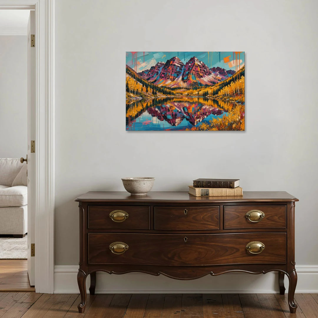 Rocky Mountains Painting of Maroon Bells - Canvas Wall Art - Coffee Table - 36x24