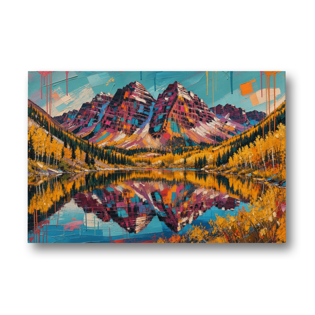 Rocky Mountains Painting of Maroon Bells - Canvas Wall Art - Front