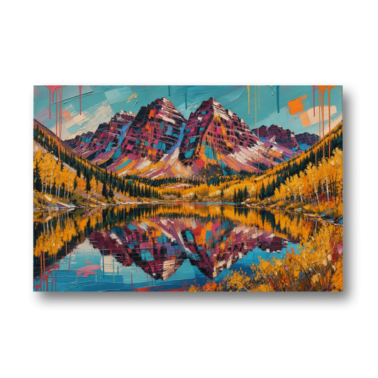 Rocky Mountains Painting of Maroon Bells - Canvas Wall Art - Front