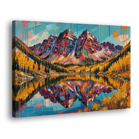 Rocky Mountains Painting of Maroon Bells - Canvas Wall Art