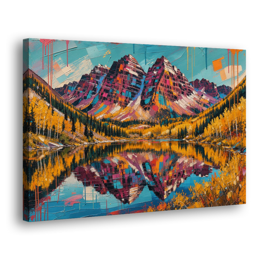 Rocky Mountains Painting of Maroon Bells - Canvas Wall Art - Side
