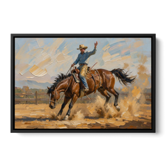 Rodeo Wall Art of the Bucking Bronco - Black Framed Canvas Wall Art - Front