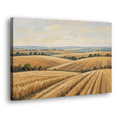Rolling Hills Landscape Painting in Harvest Gold - Canvas Wall Art