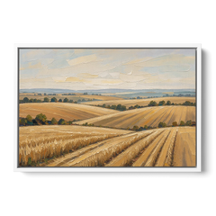 Rolling Hills Landscape Painting in Harvest Gold - White Framed Canvas Wall Art - Front