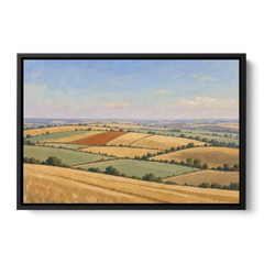Rolling Hills Painting of Golden Hay and Sage - Black Framed Canvas Wall Art - Front