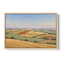 Rolling Hills Painting of Golden Hay and Sage - Oak Framed Canvas Wall Art - Front