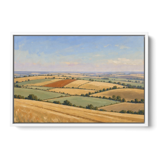 Rolling Hills Painting of Golden Hay and Sage - White Framed Canvas Wall Art - Front