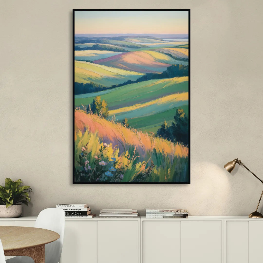 Rolling Hills of PEI Living Room - Black Canvas Wall Art