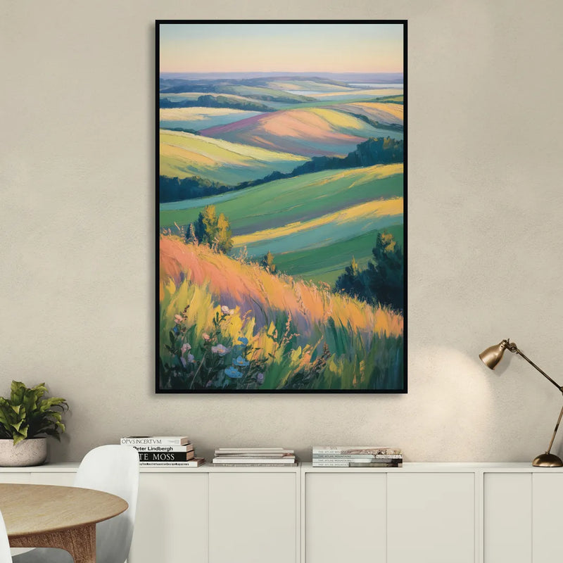 Rolling Hills of PEI Living Room - Black Canvas Wall Art