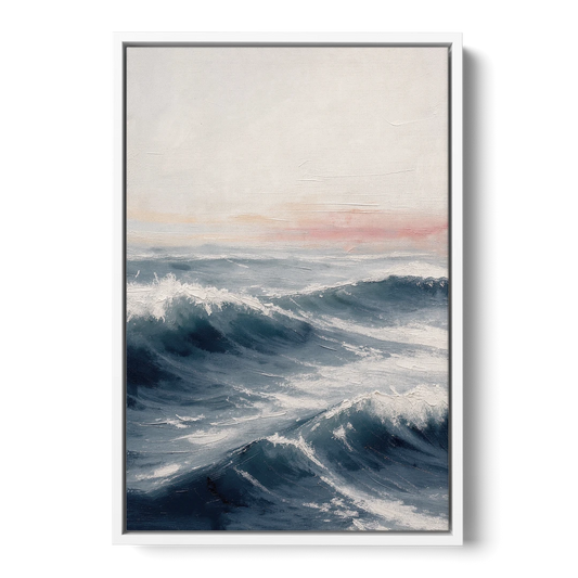 Rolling Navy Swells Under a Chalk Sky - White Framed Canvas Wall Art - Front