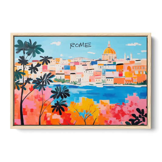 Rome Art of a Golden Dome Skyline - Oak Framed Canvas Wall Art - Front