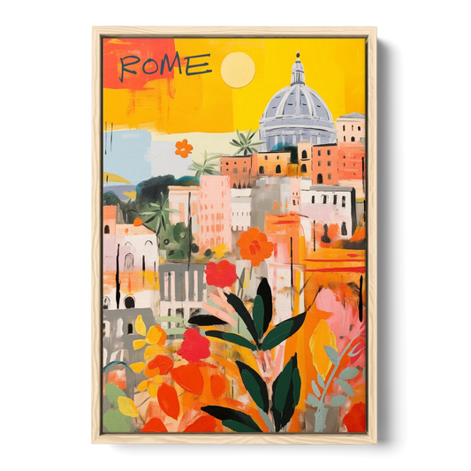 Rome Painting Under a Yellow Sun - Oak Framed Canvas Wall Art - Front
