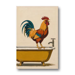 Rooster Crowing at the Bathtub Tap - Canvas Wall Art - Front