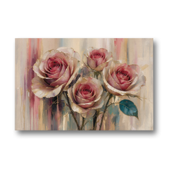 Rose Wall Art of Three Gilded Garden Roses - Canvas Wall Art - Front