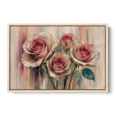Rose Wall Art of Three Gilded Garden Roses - Oak Framed Canvas Wall Art - Front