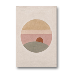 Round Window Landscape with Low Rust Sun - Canvas Wall Art - Front