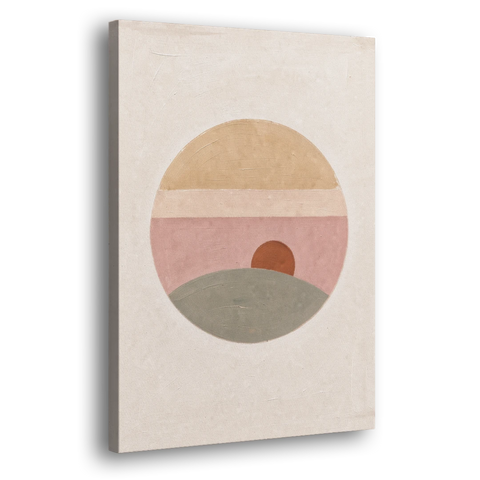 Round Window Landscape with Low Rust Sun - Canvas Wall Art - Side