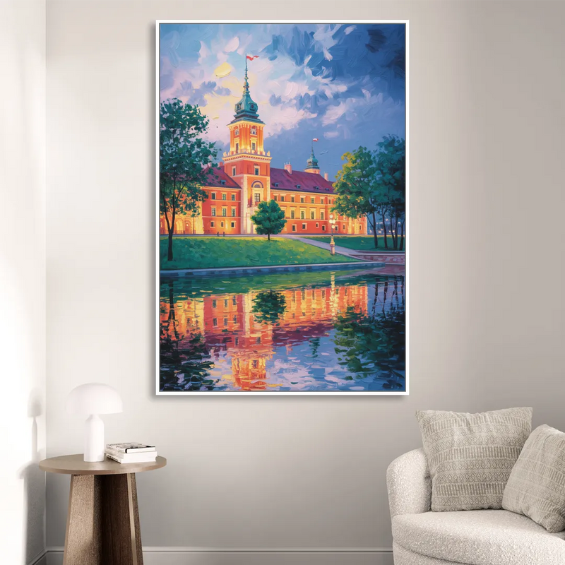 Royal Castle Glow Living Room - White Canvas Wall Art
