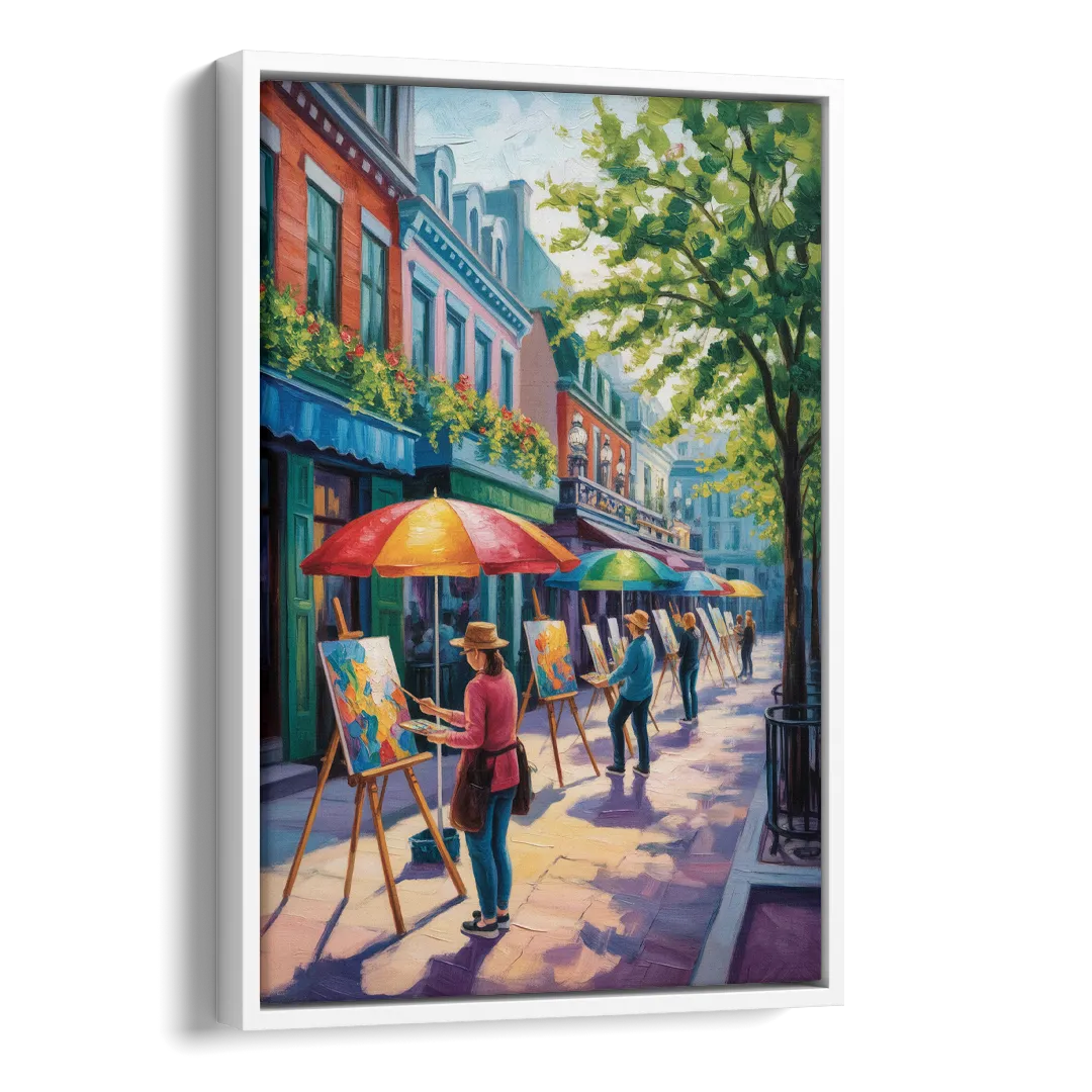 Rue du Tresor Artists Quebec Side - White Canvas Wall Art