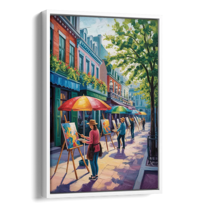 Rue du Tresor Artists Quebec Side - White Canvas Wall Art