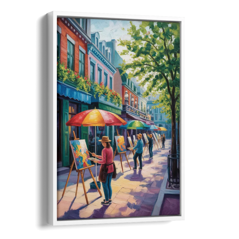 Rue du Tresor Artists Quebec Side - White Canvas Wall Art