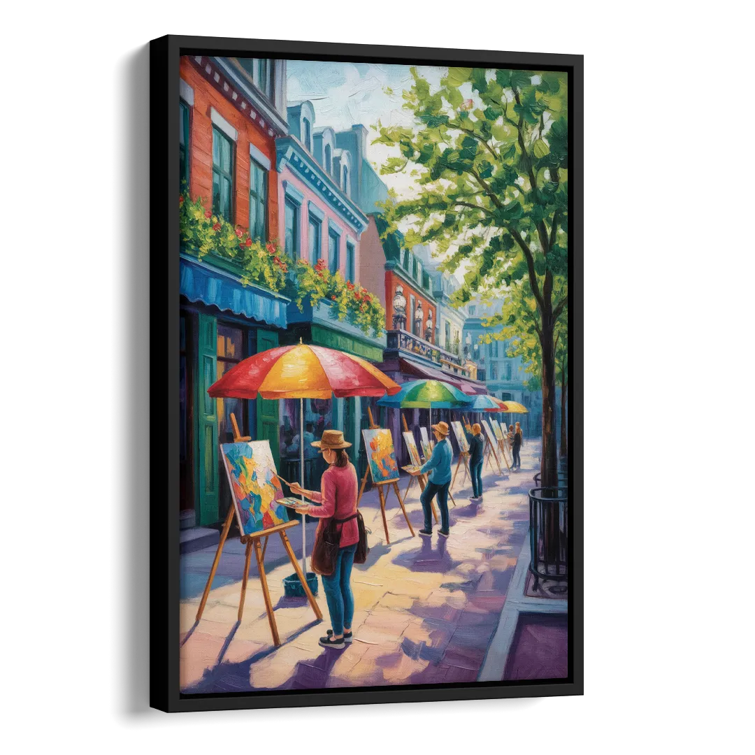Rue du Tresor Artists Quebec Side - Black Canvas Wall Art