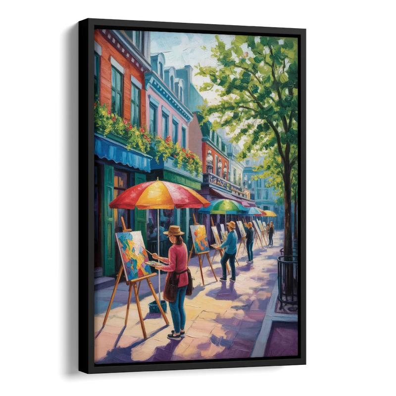 Rue du Tresor Artists Quebec Side - Black Canvas Wall Art
