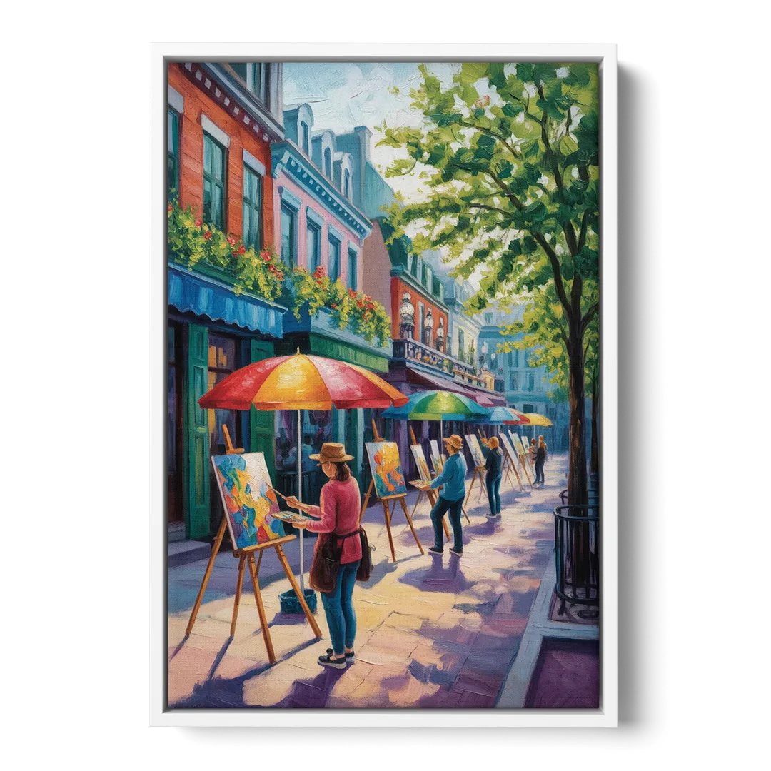 Rue du Tresor Artists Quebec Front - White Canvas Wall Art