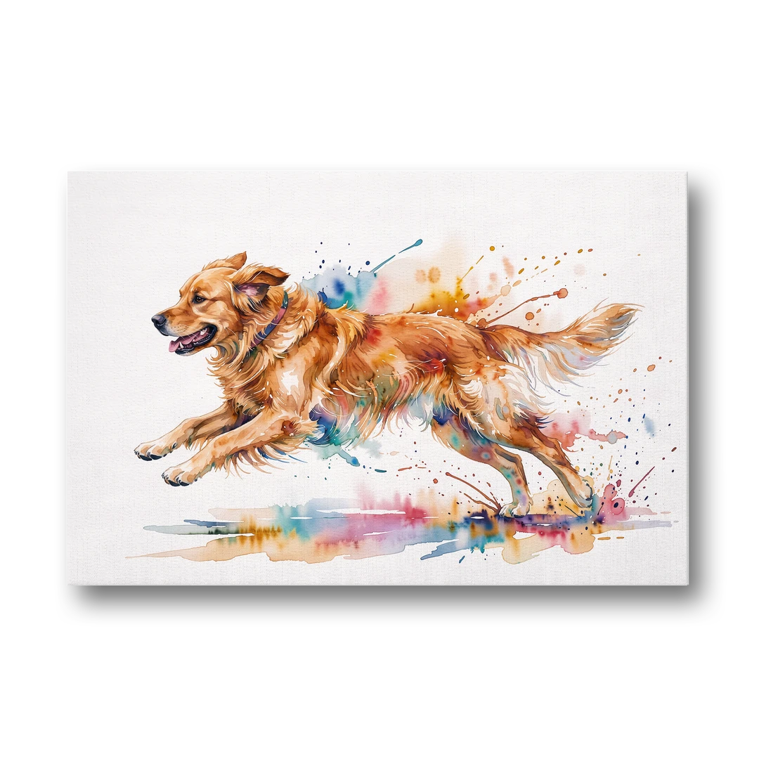 Running Golden Retriever Watercolor - Canvas Wall Art - Front
