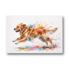 Running Golden Retriever Watercolor - Canvas Wall Art - Front