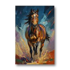 Running Horse Painting Under a Night Sky - Canvas Wall Art - Front
