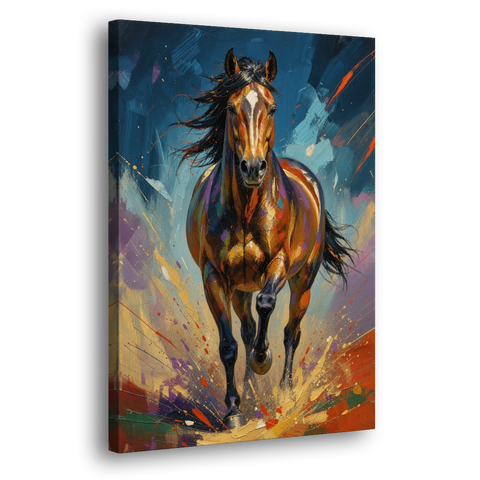 Running Horse Painting Under a Night Sky - Canvas Wall Art - Side
