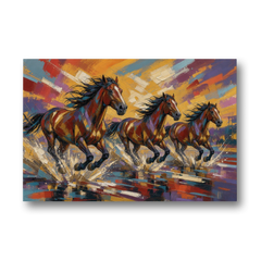 Running Horses Wall Art Splashing Through the River - Canvas Wall Art - Front