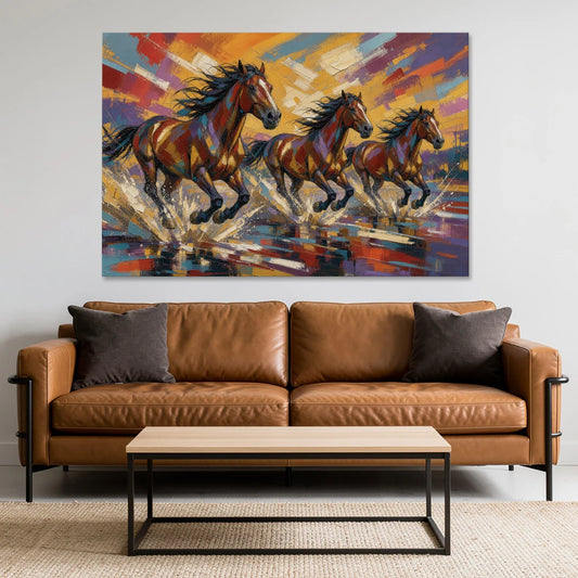 Running Horses Wall Art Splashing Through the River - Canvas Wall Art - Sofa - 60x40