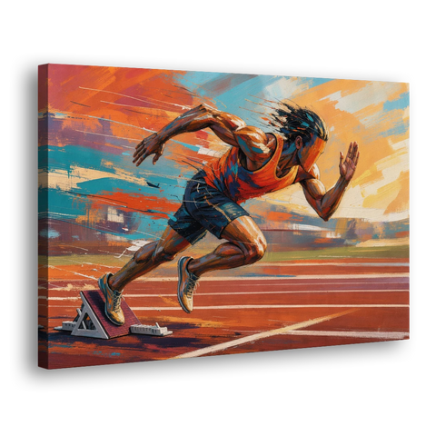 Running Wall Art Sprinter Bursting Off the Blocks - Canvas Wall Art - Side